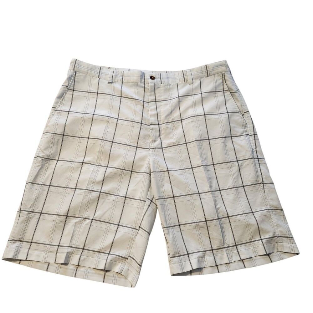 Ping Mens White Plaid Golf Shorts Flat Front 10" Inseam Size 40* Chino Preppy